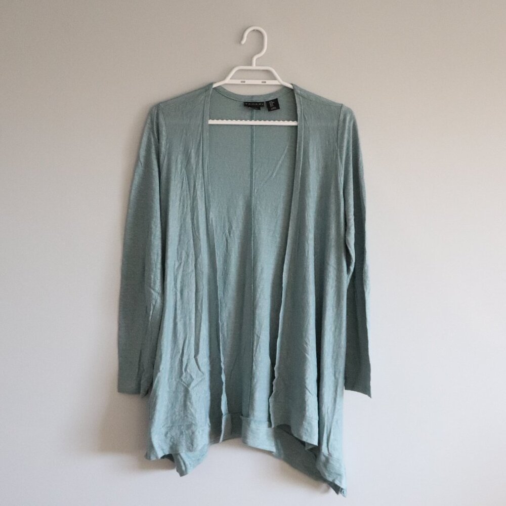 Tahari Womens Blue Sz M 100% Linen Open Front Lightweight Cardigan‎ Sweater